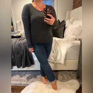 Merino Wool Charcoal Open Neck Sweater